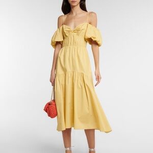 Vince Yellow Puff-Sleeve Cotton Midi Dress